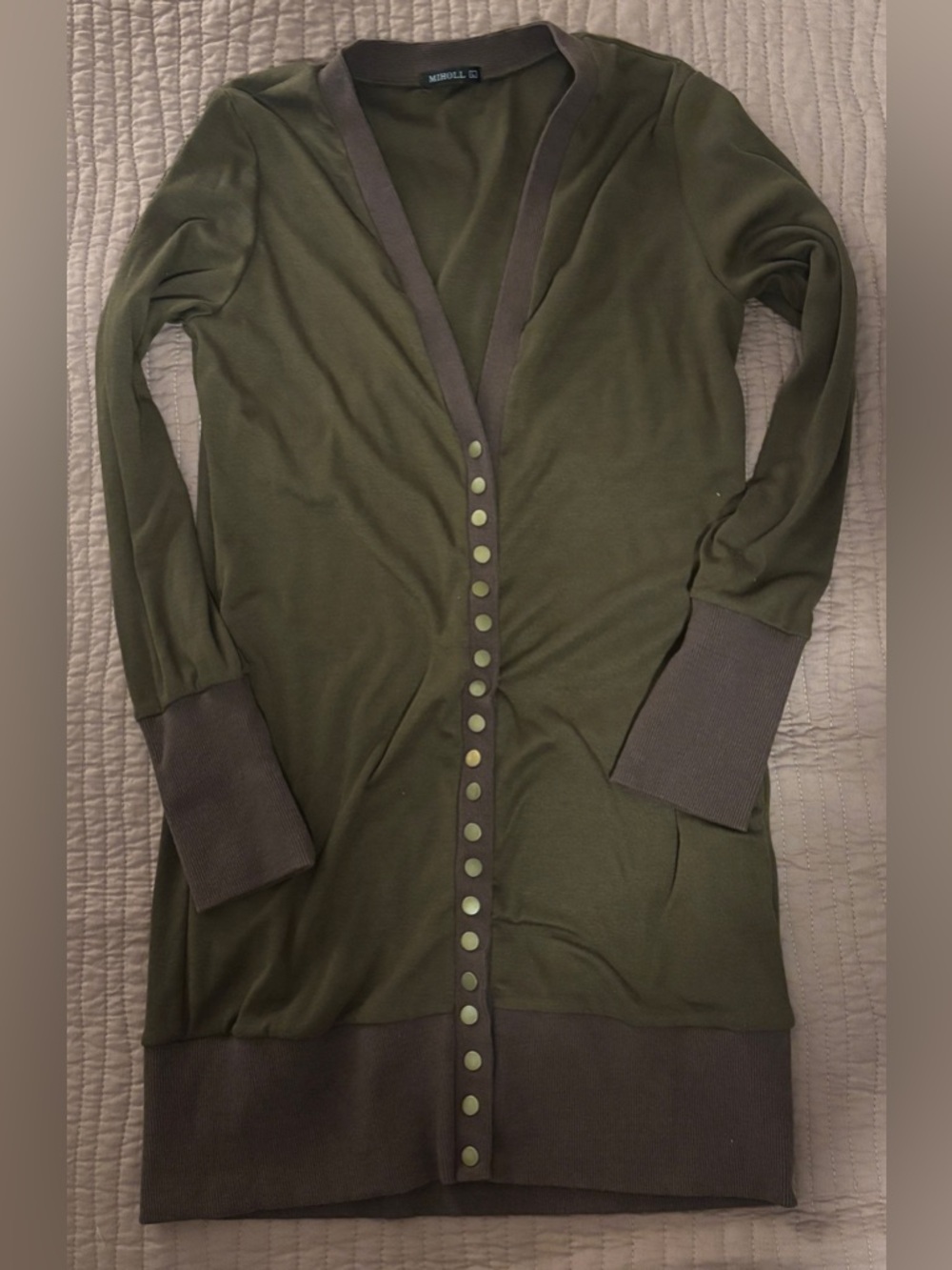 Brown Snap-Front Long Cardigan